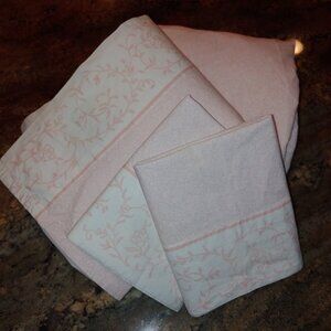 4pc Laura Ashley QUEEN Victoria Scroll Cotton Percale Pink Bed Sheets 14"pkts